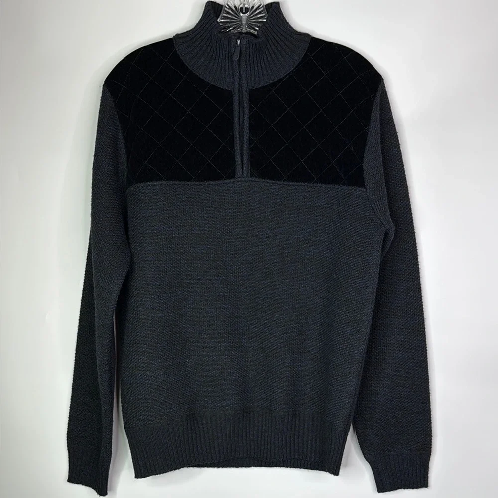 Scott James Fleece Lined 1/4 Zip Gray Sweater Size Medium
